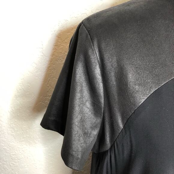 Ronen Chen black faux leather top shift midi dress size 4 or US 12 - Picture 5 of 14